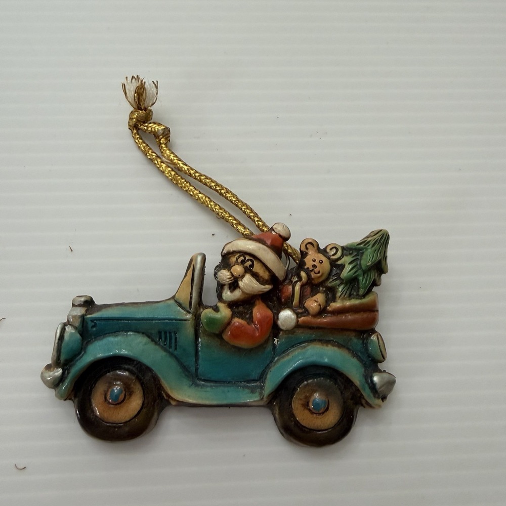 Vintage Santa Driving A Truck Christmas Ornament Folk Art